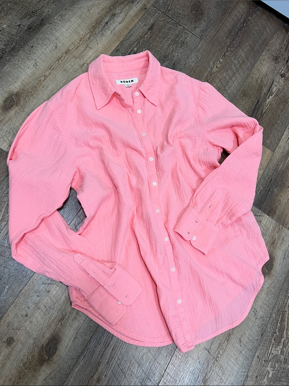 Boden Coral-Pink Button-Down 100% Cotton Long Sleeve Shirt, Size 8